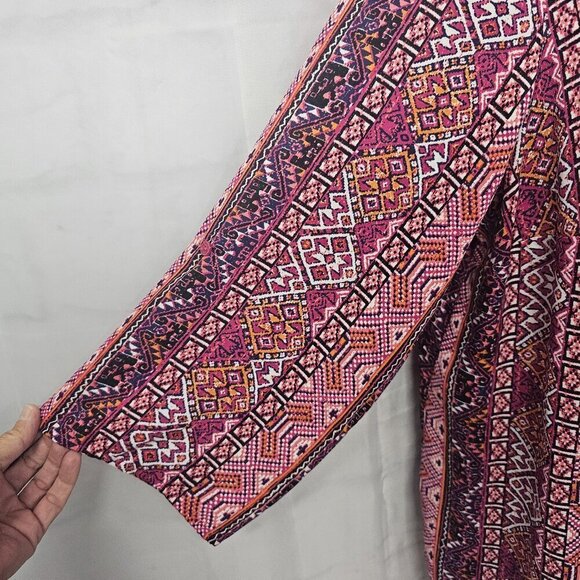Faded Glory Pink Aztec Boho Tribal Peasant Roll Tab Tunic Blouse 18W/20W - Picture 4 of 11